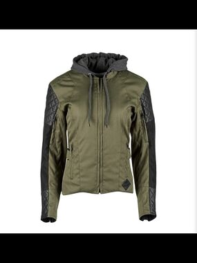 Olive Green Hooded Moto Jacket with Quilted Sleeve Panels